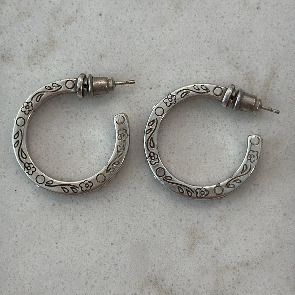 Brighton Secret of Love Vintage Retired Silver Hoop Earrings with Crystals - Picture 5 of 7